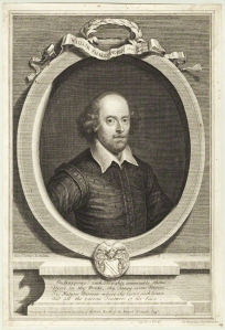 Vertue's 1719 portrait of Shakespeare, from a series of twelve Heads of Poets.