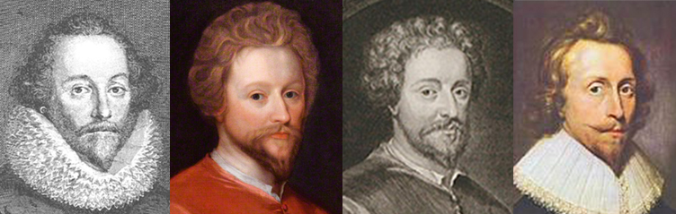 L-R: Vertue's Shakespeare with ruff; Fletcher portrait; Vertue's copy of Fletcher portrait; Fletcher in later years.
